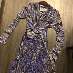 BCBG Purple print wrap dress